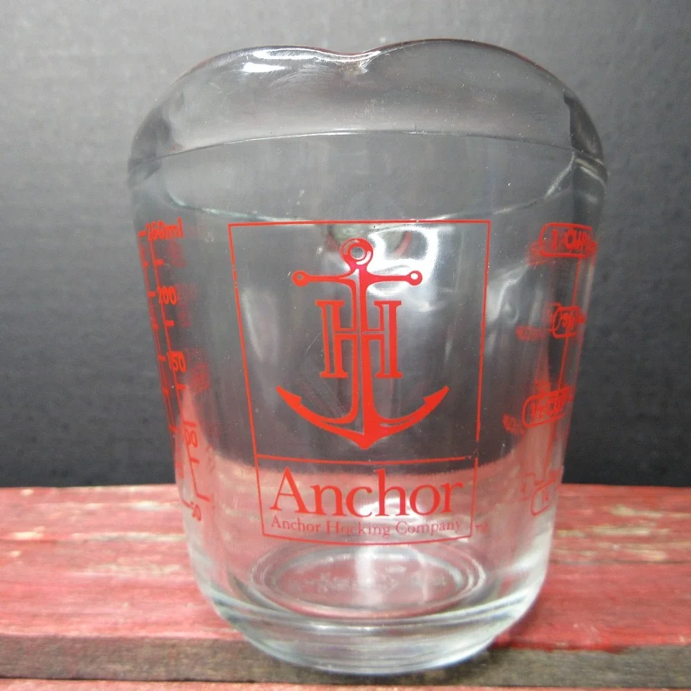 Anchor Hocking 1 Cup Clear Glass Measuring Cup with Red Markings & Spout USA
